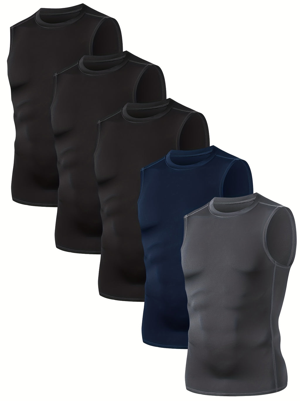 TELALEO 5-Pack Men'S Athletic Compression Shirts - Sleeveless Workout Tank Tops for Running, Basketball & Outdoor Activities, Breathable & Supportive Design, Black, White, Red, Blue, Sports Tank Tops