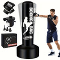 [68" Freestanding Punching Bag] 68" Inflatable Freestanding Punching Bag with Stand for Adults | Heavy Bag for Kickboxing, MMA, Muay Thai Training - Includes Pump and Gloves - Black, Home Gym Equipment | Boxing Motif Design