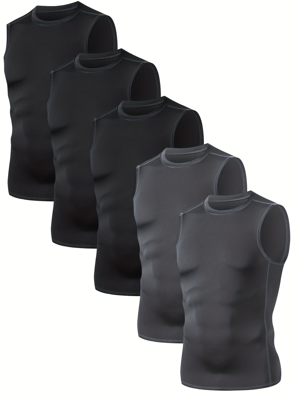 TELALEO 5-Pack Men'S Athletic Compression Shirts - Sleeveless Workout Tank Tops for Running, Basketball & Outdoor Activities, Breathable & Supportive Design, Black, White, Red, Blue, Sports Tank Tops