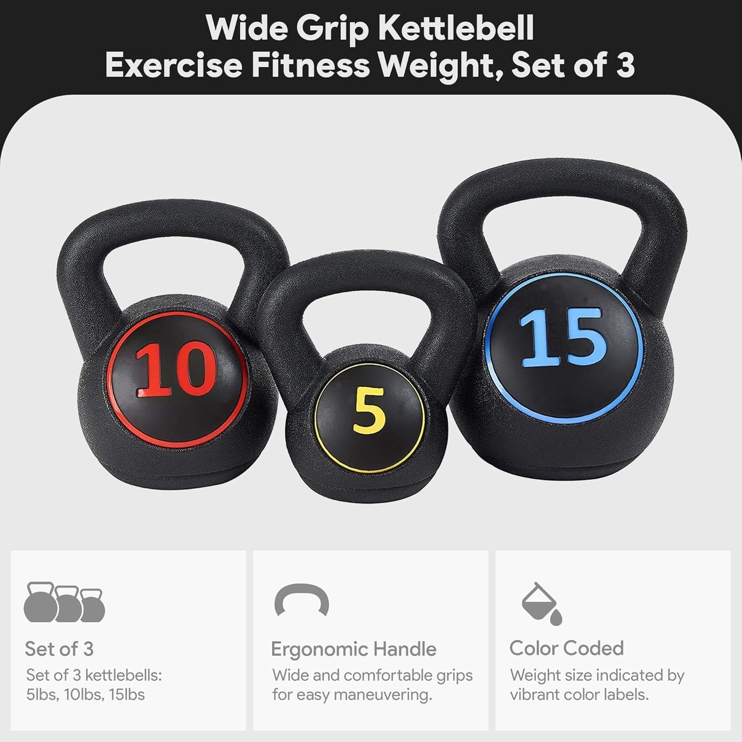 BalanceFrom Wide Grip Kettlebell Exercise Fitness Weight Set, Multiple Sizes
