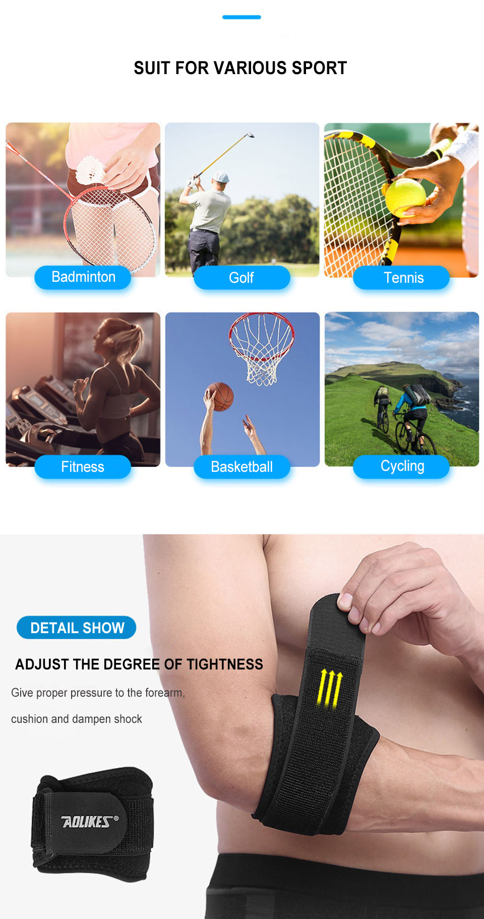 AOLIKES Tennis Elbow Support Pads - Adjustable Tennis Elbow Brace with Compression, Tennis Elbow Brace for Tennis, Basketball, Golf, - Non-slip Strap, Hand Wash Only - Ideal For Epicondylitis, Elbow Brace, Sports Care, Fit De