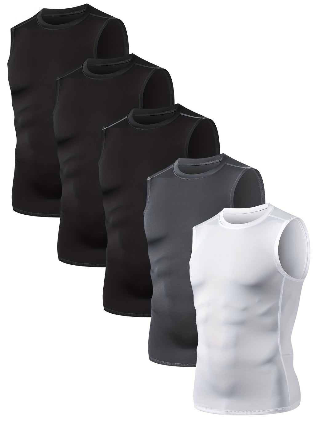 TELALEO 5-Pack Men'S Athletic Compression Shirts - Sleeveless Workout Tank Tops for Running, Basketball & Outdoor Activities, Breathable & Supportive Design, Black, White, Red, Blue, Sports Tank Tops