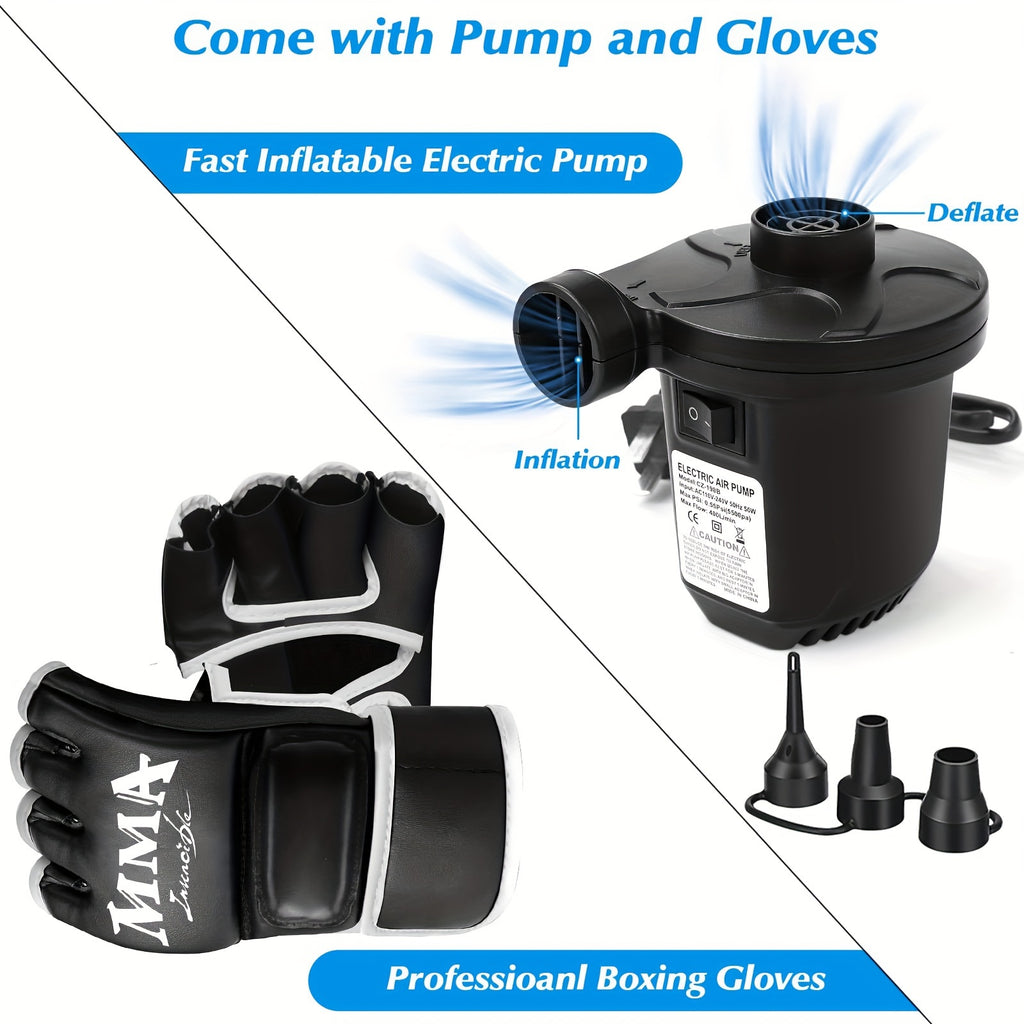 [68" Freestanding Punching Bag] 68" Inflatable Freestanding Punching Bag with Stand for Adults | Heavy Bag for Kickboxing, MMA, Muay Thai Training - Includes Pump and Gloves - Black, Home Gym Equipment | Boxing Motif Design