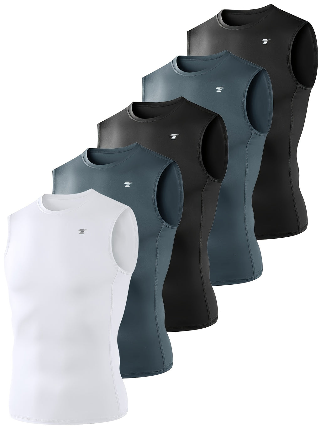 TELALEO 5-Pack Men'S Athletic Compression Shirts - Sleeveless Workout Tank Tops for Running, Basketball & Outdoor Activities, Breathable & Supportive Design, Black, White, Red, Blue, Sports Tank Tops