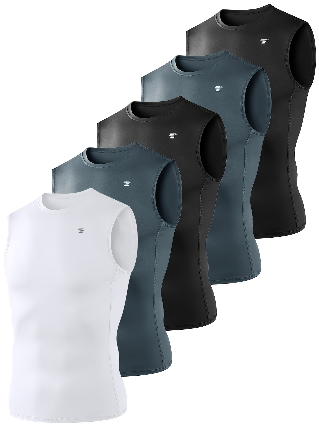 TELALEO 5-Pack Men'S Athletic Compression Shirts - Sleeveless Workout Tank Tops for Running, Basketball & Outdoor Activities, Breathable & Supportive Design, Black, White, Red, Blue, Sports Tank Tops