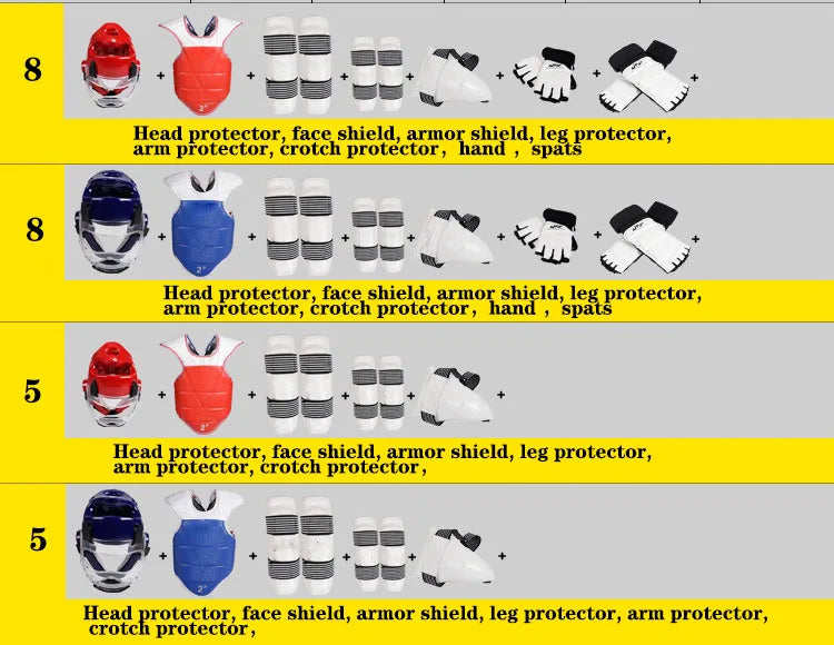 WTF Taekwondo Glvoes Karate Vest Body Protector Sparring Gear Arm Shin Chest Guard Helmet MMA Training Set Equipment kickboxing