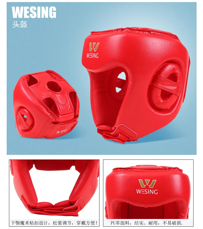 Wesing Wushu Sanda Kickboxing Protection 6 pcs Set Gear Boxing Sand Chest Head Protective Gear
