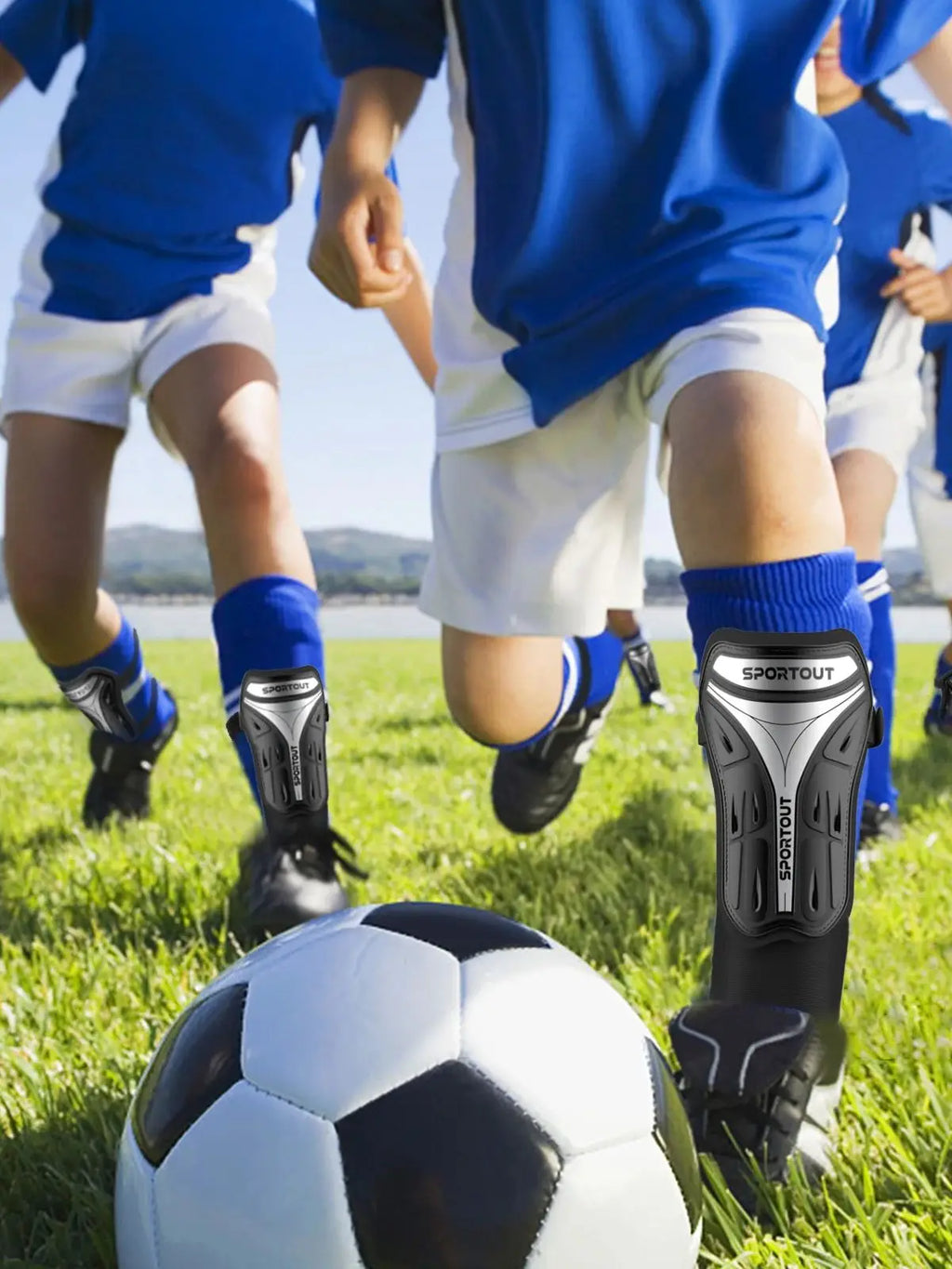 Sportout Soccer Shin Guards for Kids Adults, Youth Soccer Gear with Protective Hard Shell for Boys, Girls, and Mens. Soccer Shin