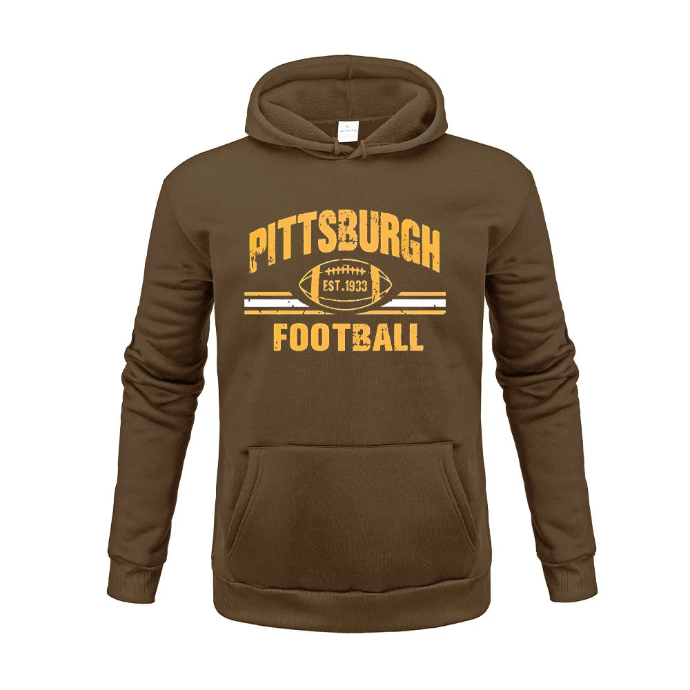 PITTSBURGH FOOTBALL Letter Printing  Hoodies Sweatshirt Autumn Winter Casual Thick Cotton Men Top Fashion Solid Color Sportwear