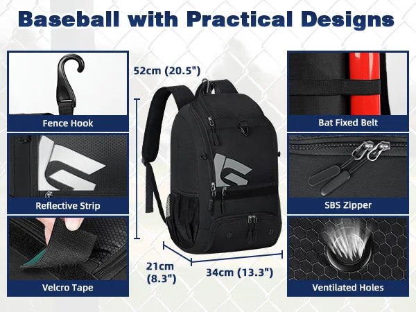 Large capacity Baseball Backpack Outdoor Sport Lightweight Backpack for Baseball Softball Bat Backpack with Shoe Compartment
