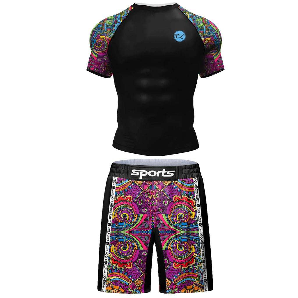 MMA Rashguard T Shirts+Pants Rash Guard Shorts BJJ Tracksuit Boxing Jerseys Muay Thai MMA Compression Men Kickboxing Sport Sets
