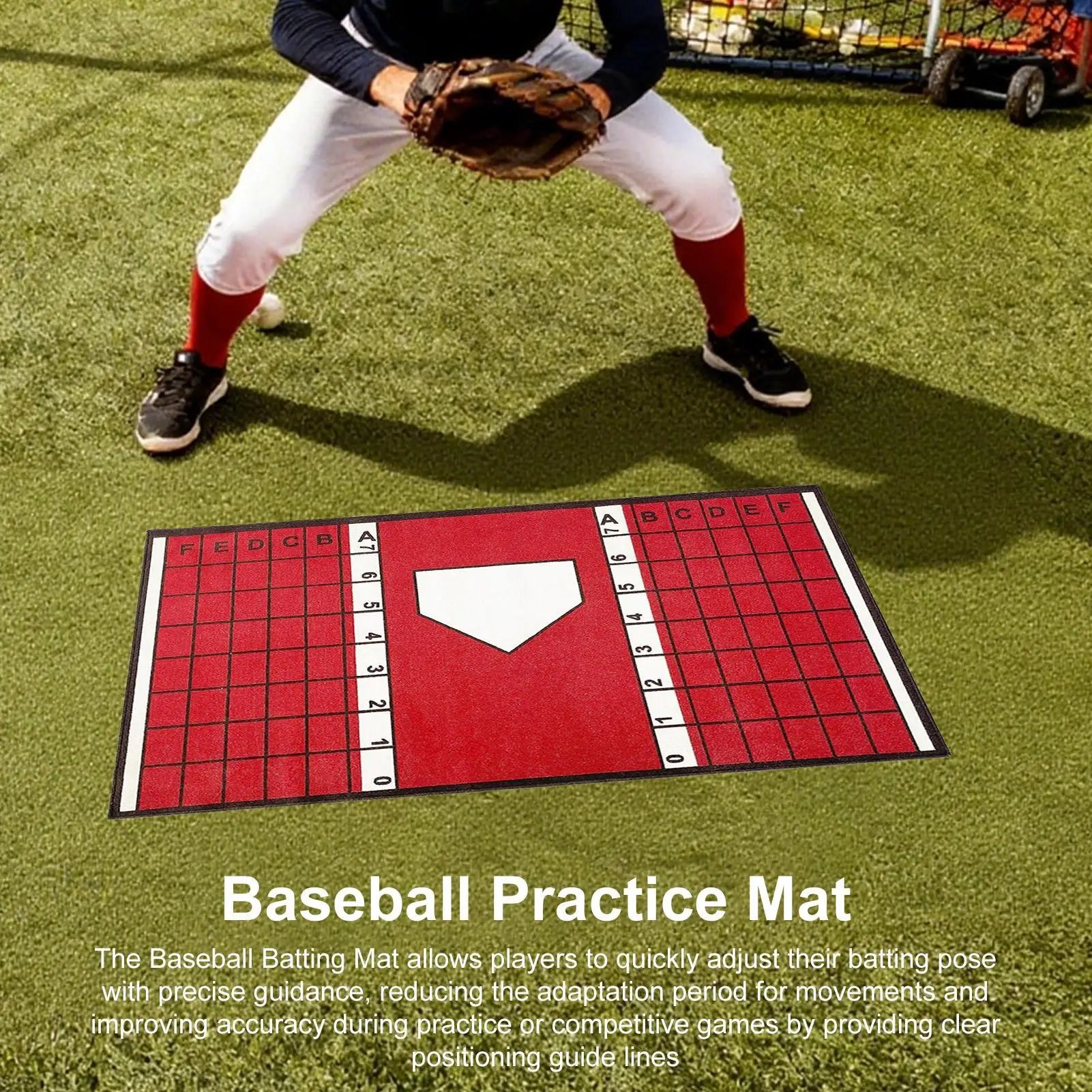 Baseball and Softball Hitting Mat with Non-Slip Backing High-Visibility Stance Guide Cushioned Surface for Batting Practice