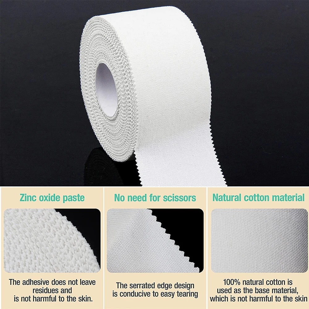 1 Roll Athletic Tape In White Cotton Sports Tape Adhesive Elastic Bandage Knee Wrist Ankles Muscle Support- Easy Tearing