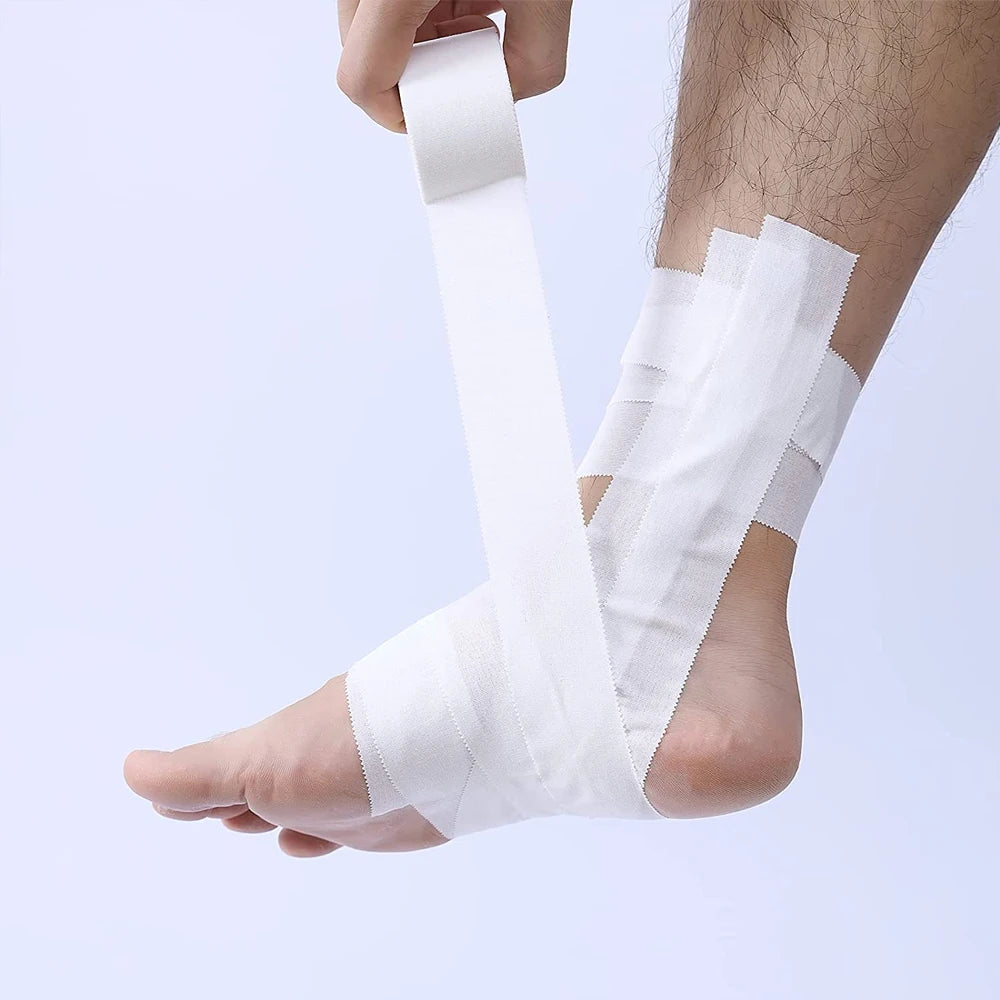 1 Roll Athletic Tape In White Cotton Sports Tape Adhesive Elastic Bandage Knee Wrist Ankles Muscle Support- Easy Tearing