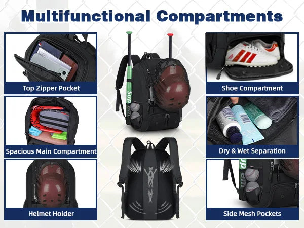 Large capacity Baseball Backpack Outdoor Sport Lightweight Backpack for Baseball Softball Bat Backpack with Shoe Compartment