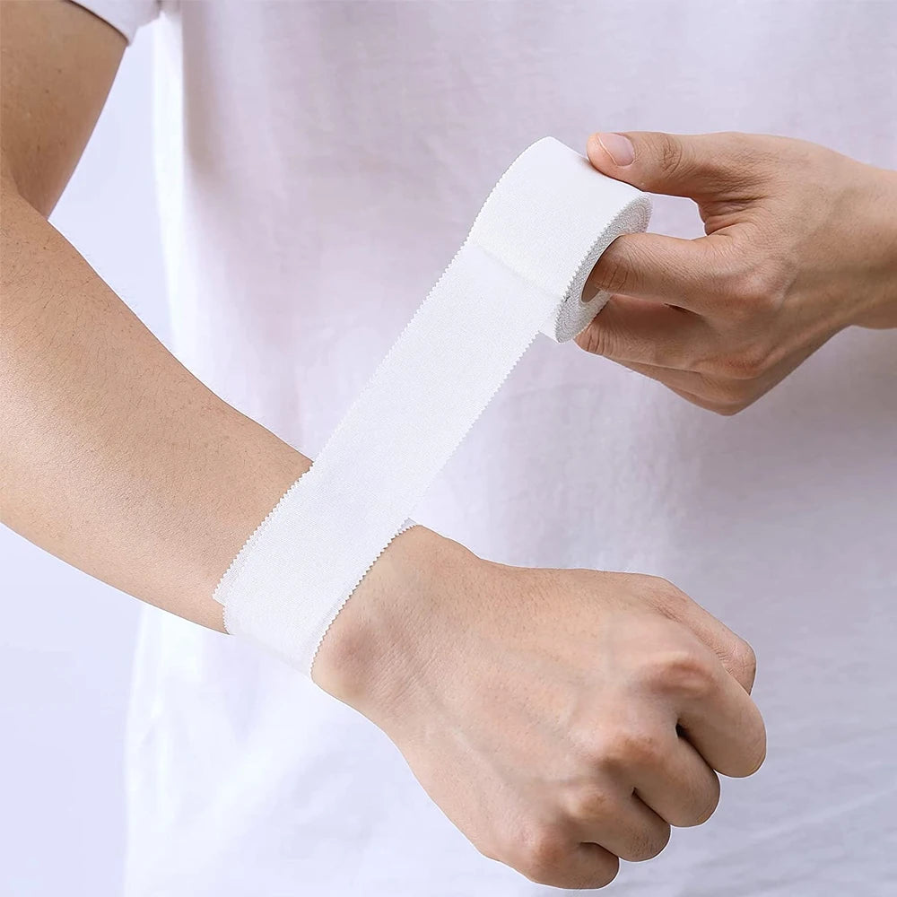 1 Roll Athletic Tape In White Cotton Sports Tape Adhesive Elastic Bandage Knee Wrist Ankles Muscle Support- Easy Tearing
