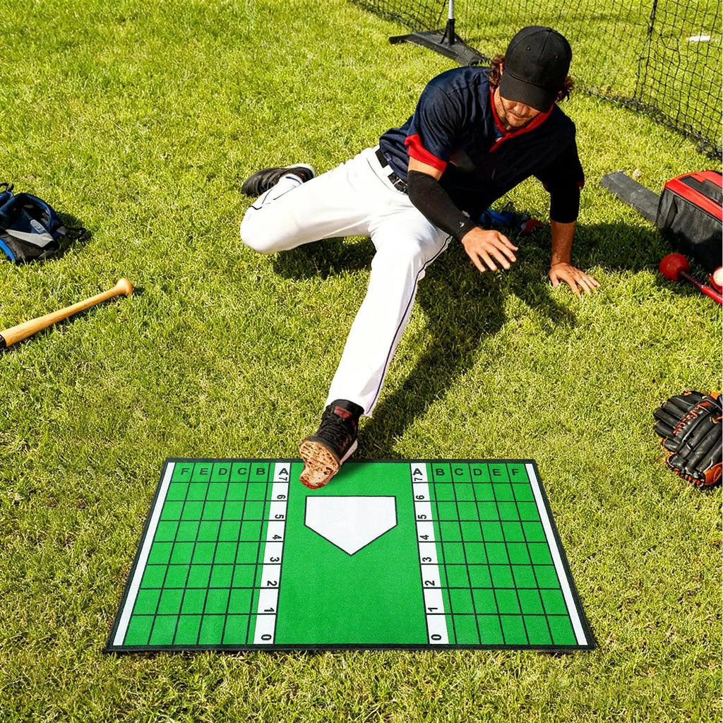 Baseball and Softball Hitting Mat with Non-Slip Backing High-Visibility Stance Guide Cushioned Surface for Batting Practice