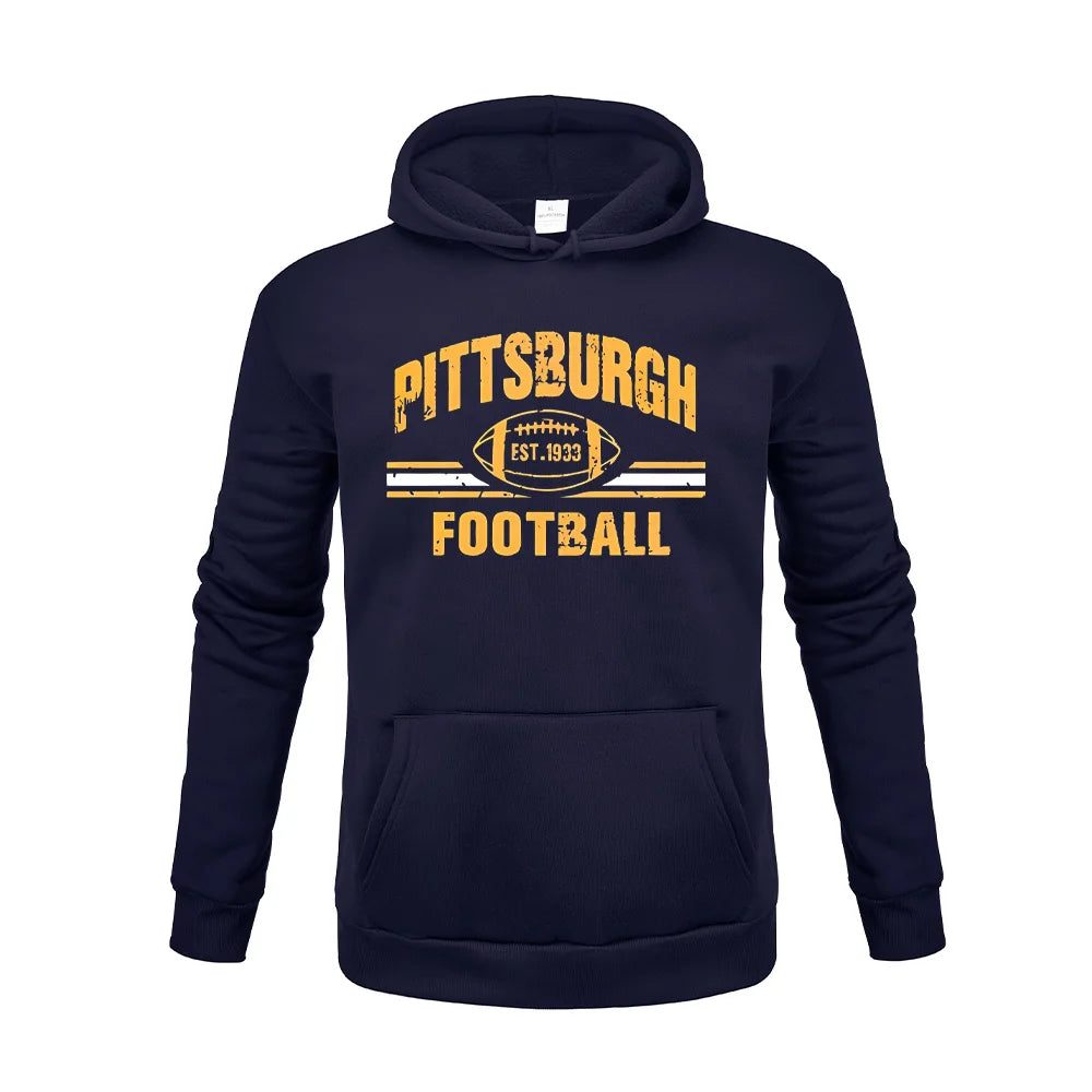 PITTSBURGH FOOTBALL Letter Printing  Hoodies Sweatshirt Autumn Winter Casual Thick Cotton Men Top Fashion Solid Color Sportwear