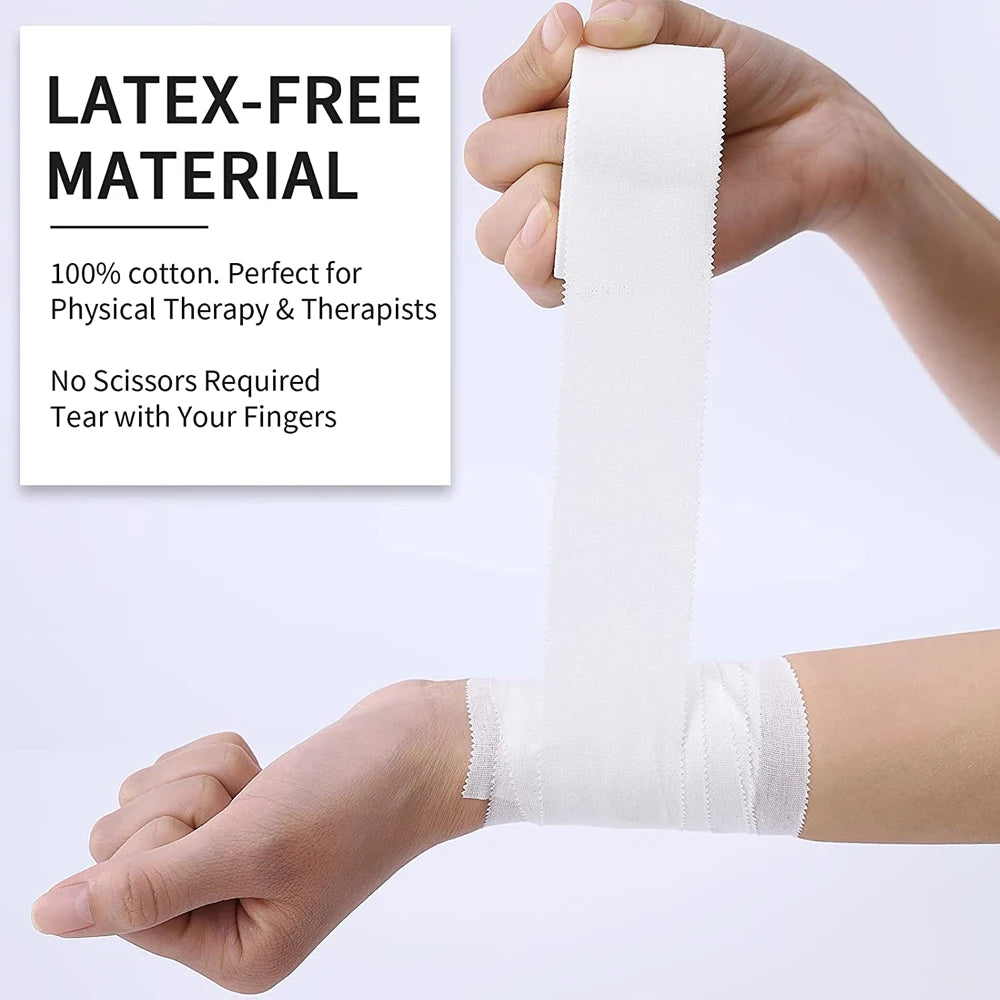 1 Roll Athletic Tape In White Cotton Sports Tape Adhesive Elastic Bandage Knee Wrist Ankles Muscle Support- Easy Tearing