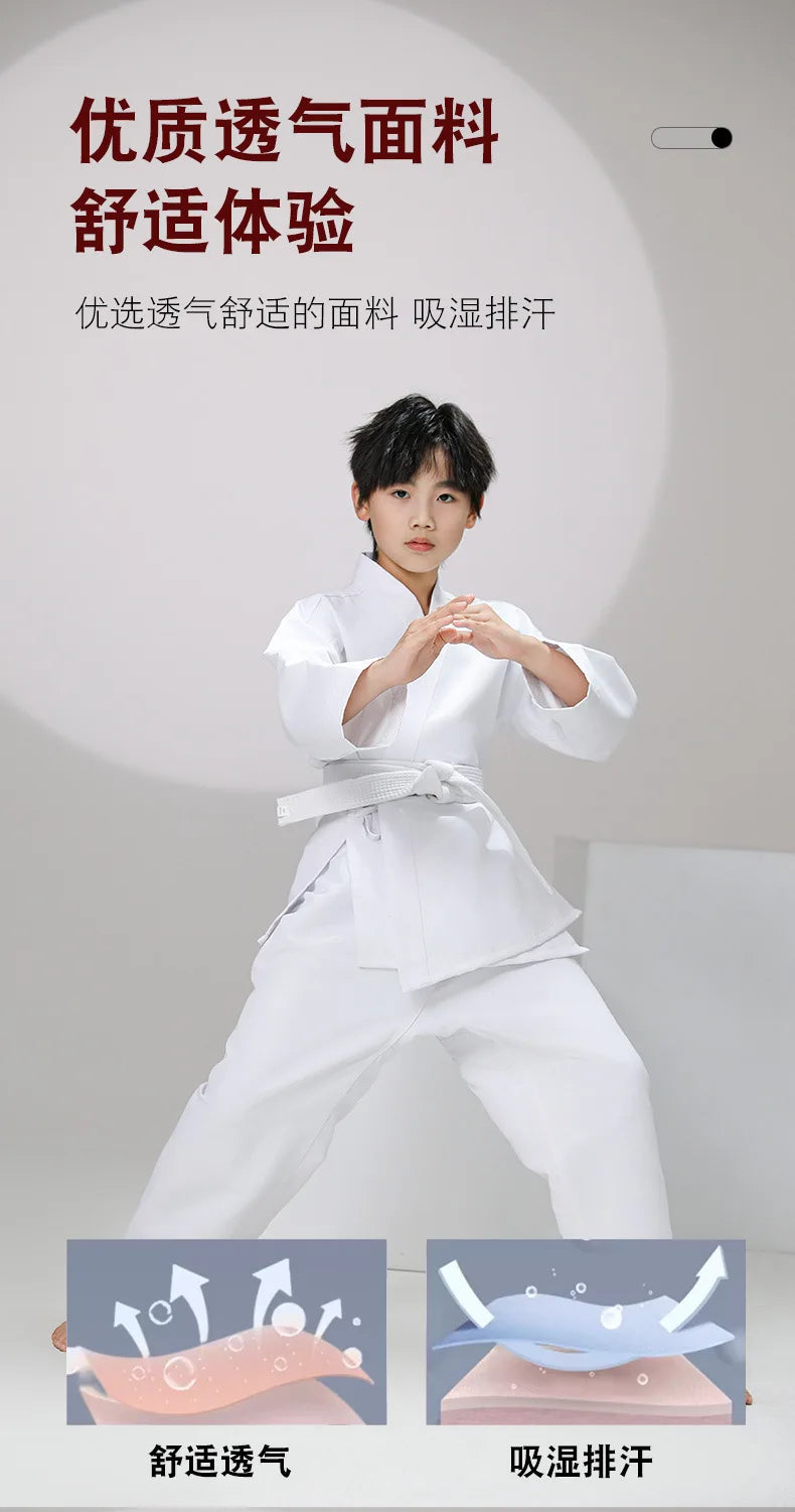 New Breathable karate uniform for kids and adults lightweight pants and jackets martial arts uniform with free belt for students