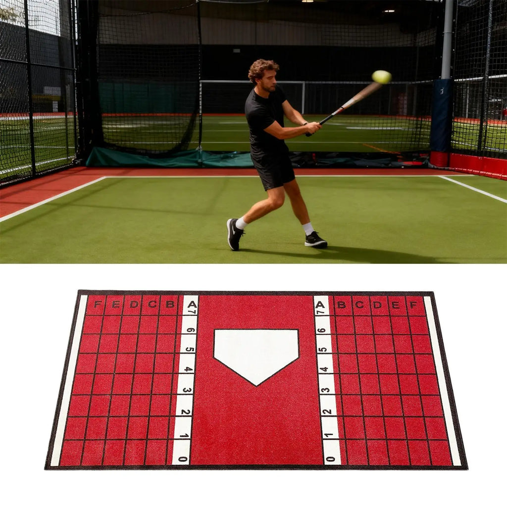 Baseball and Softball Hitting Mat with Non-Slip Backing High-Visibility Stance Guide Cushioned Surface for Batting Practice