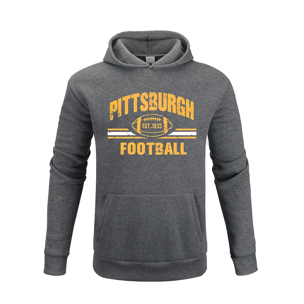PITTSBURGH FOOTBALL Letter Printing  Hoodies Sweatshirt Autumn Winter Casual Thick Cotton Men Top Fashion Solid Color Sportwear