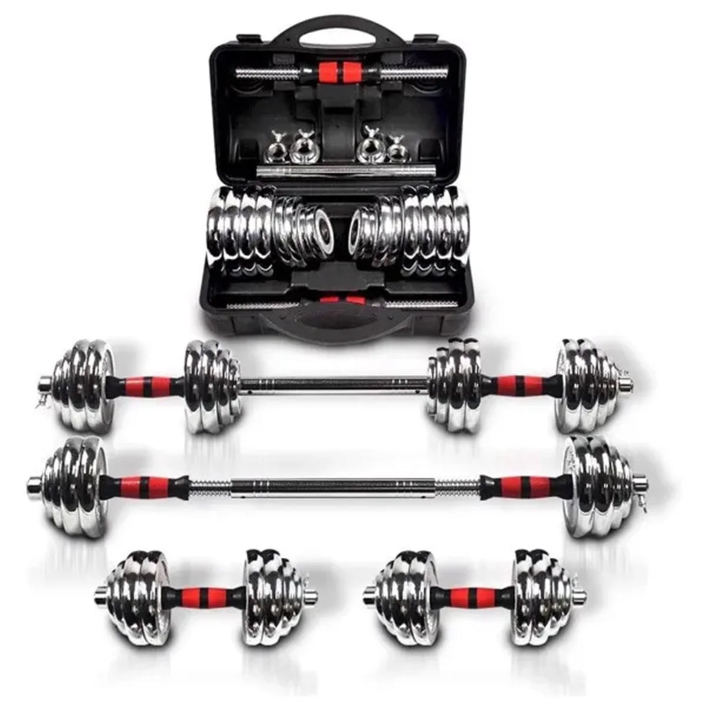 Adjustable Dumbbell Set With 3 in 1 Dumbbell Barbell Metal Connecting Rod, Chromed Weights Hardcover Gift Box