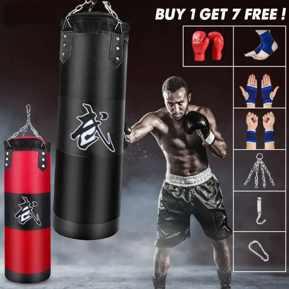 Durable PU Leather Punching Bag Red Black with Gloves Boxing Sandbag Oxford Cloth Training Bag Adult Kids