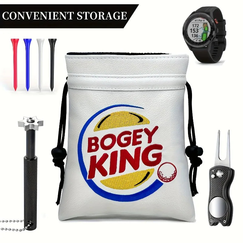 Fashionable golf valuable item white bag, golf bag with drawstring closure, golf handbag, portable golf bag