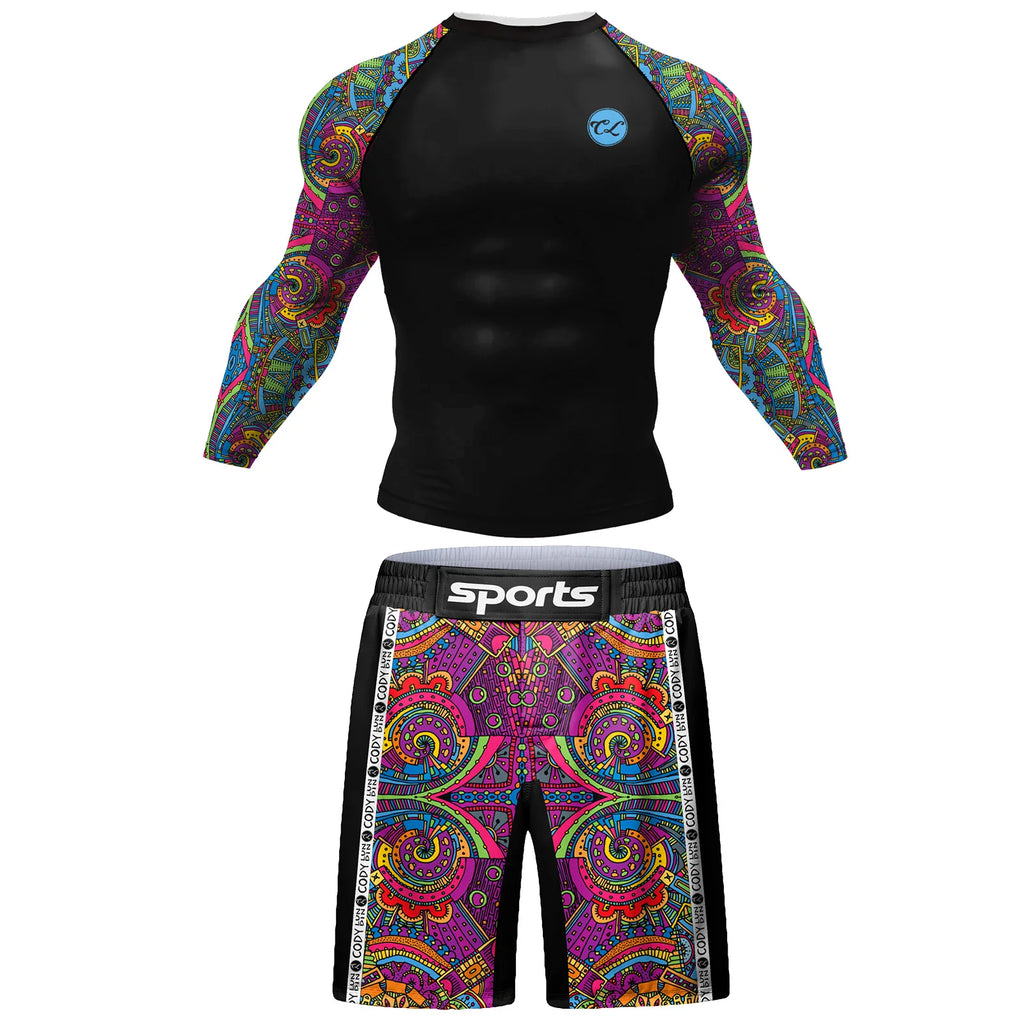 MMA Rashguard T Shirts+Pants Rash Guard Shorts BJJ Tracksuit Boxing Jerseys Muay Thai MMA Compression Men Kickboxing Sport Sets