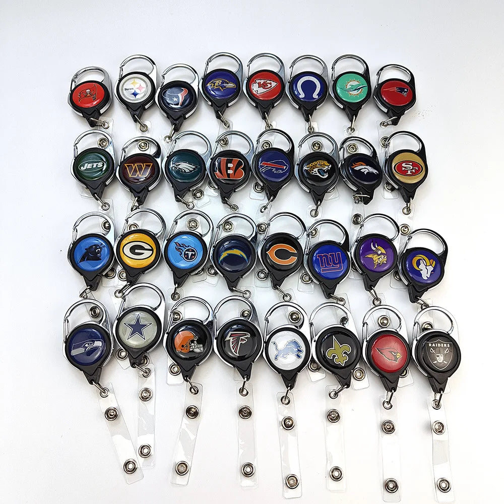 Belt Rope Football nfl Keychain Name Tag Holder Cord Reel Retract ID Card Badge Clip Reel