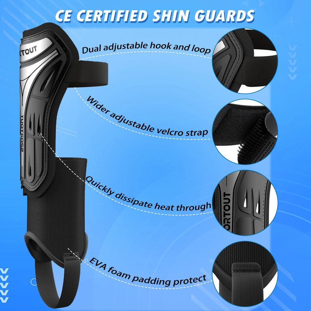 Sportout Soccer Shin Guards for Kids Adults, Youth Soccer Gear with Protective Hard Shell for Boys, Girls, and Mens. Soccer Shin