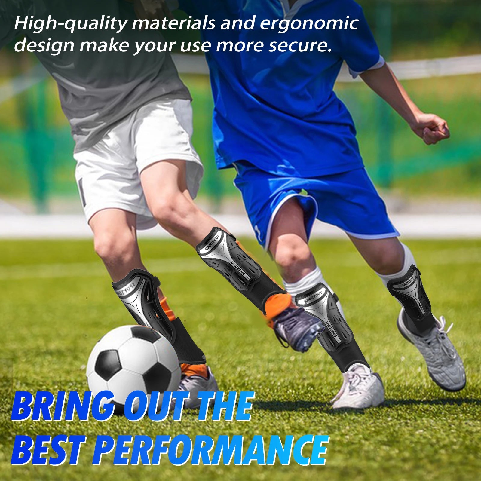 Sportout Soccer Shin Guards for Kids Adults, Youth Soccer Gear with Protective Hard Shell for Boys, Girls, and Mens. Soccer Shin