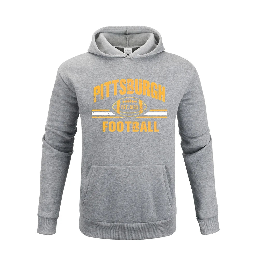 PITTSBURGH FOOTBALL Letter Printing  Hoodies Sweatshirt Autumn Winter Casual Thick Cotton Men Top Fashion Solid Color Sportwear