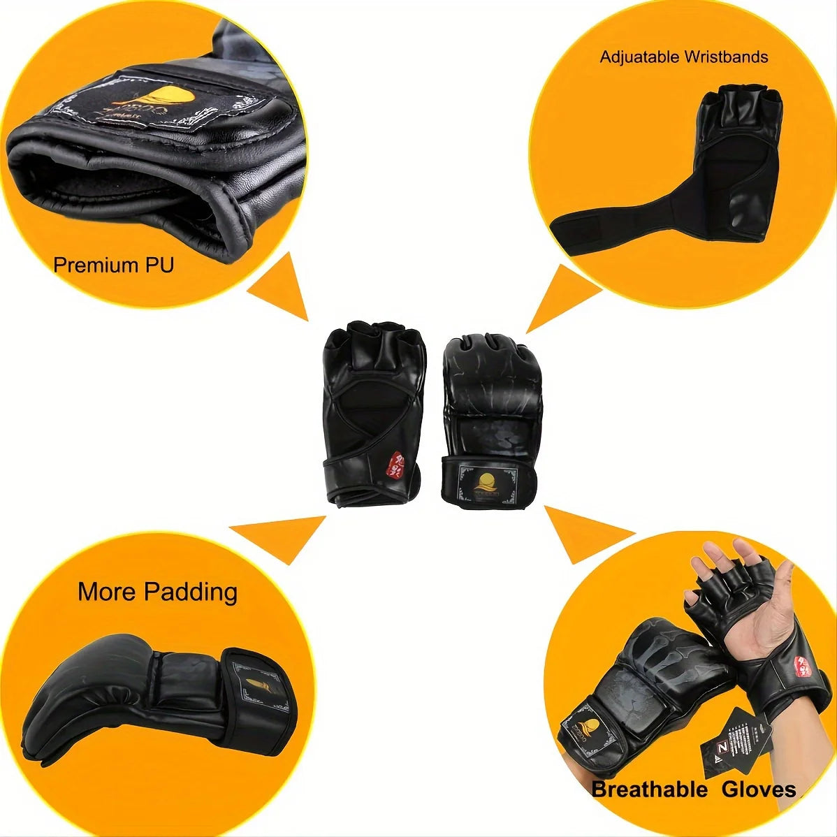 MMA Gloves Half-Finger for Men/Women for UFC Boxing Training Muay Thai Sparring Punching Bag Sanda Professional Fighting Mitts