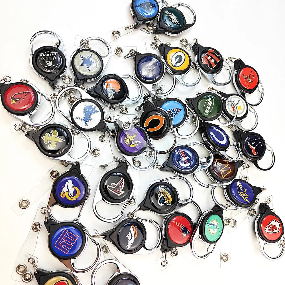 Belt Rope Football nfl Keychain Name Tag Holder Cord Reel Retract ID Card Badge Clip Reel