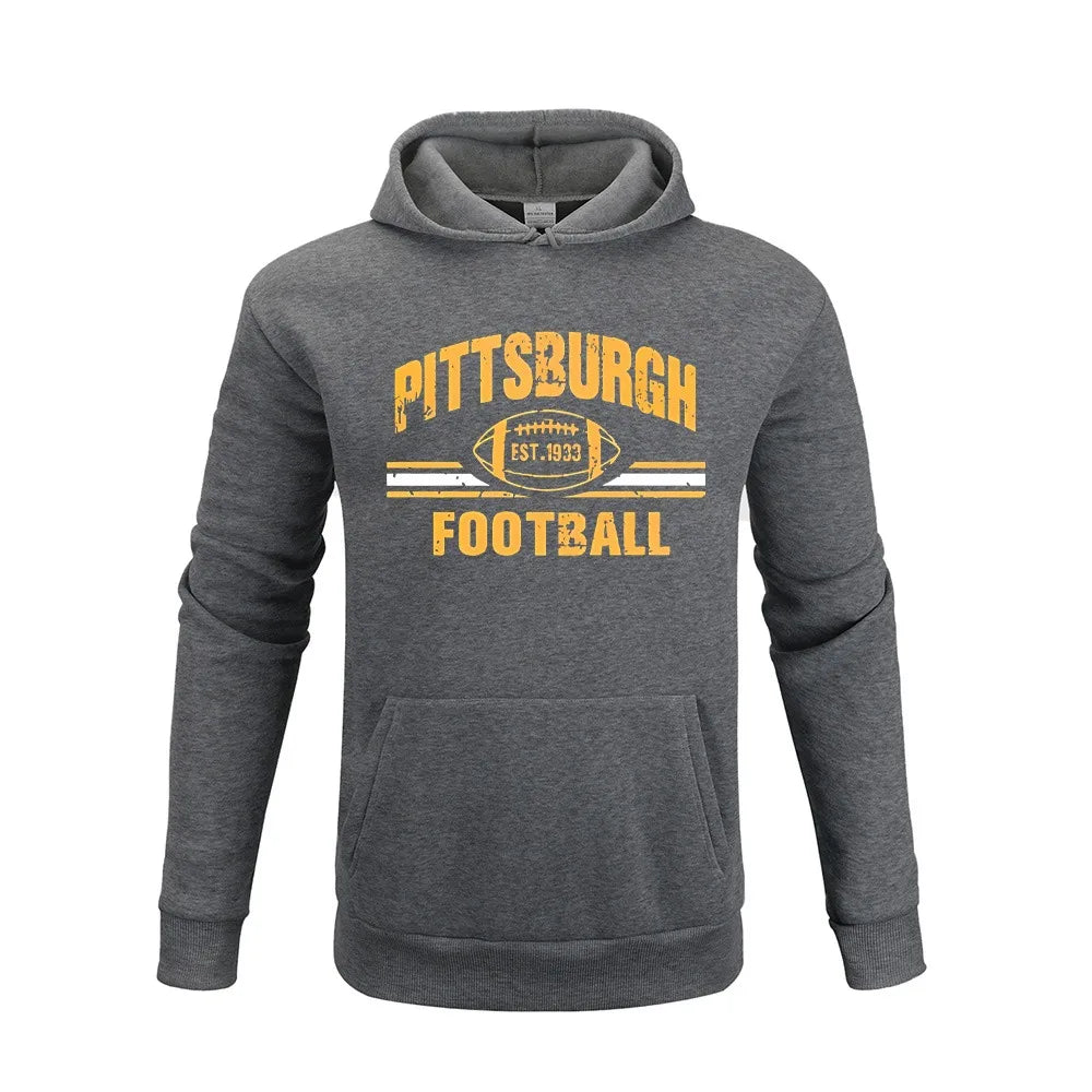 PITTSBURGH FOOTBALL Letter Printing  Hoodies Sweatshirt Autumn Winter Casual Thick Cotton Men Top Fashion Solid Color Sportwear