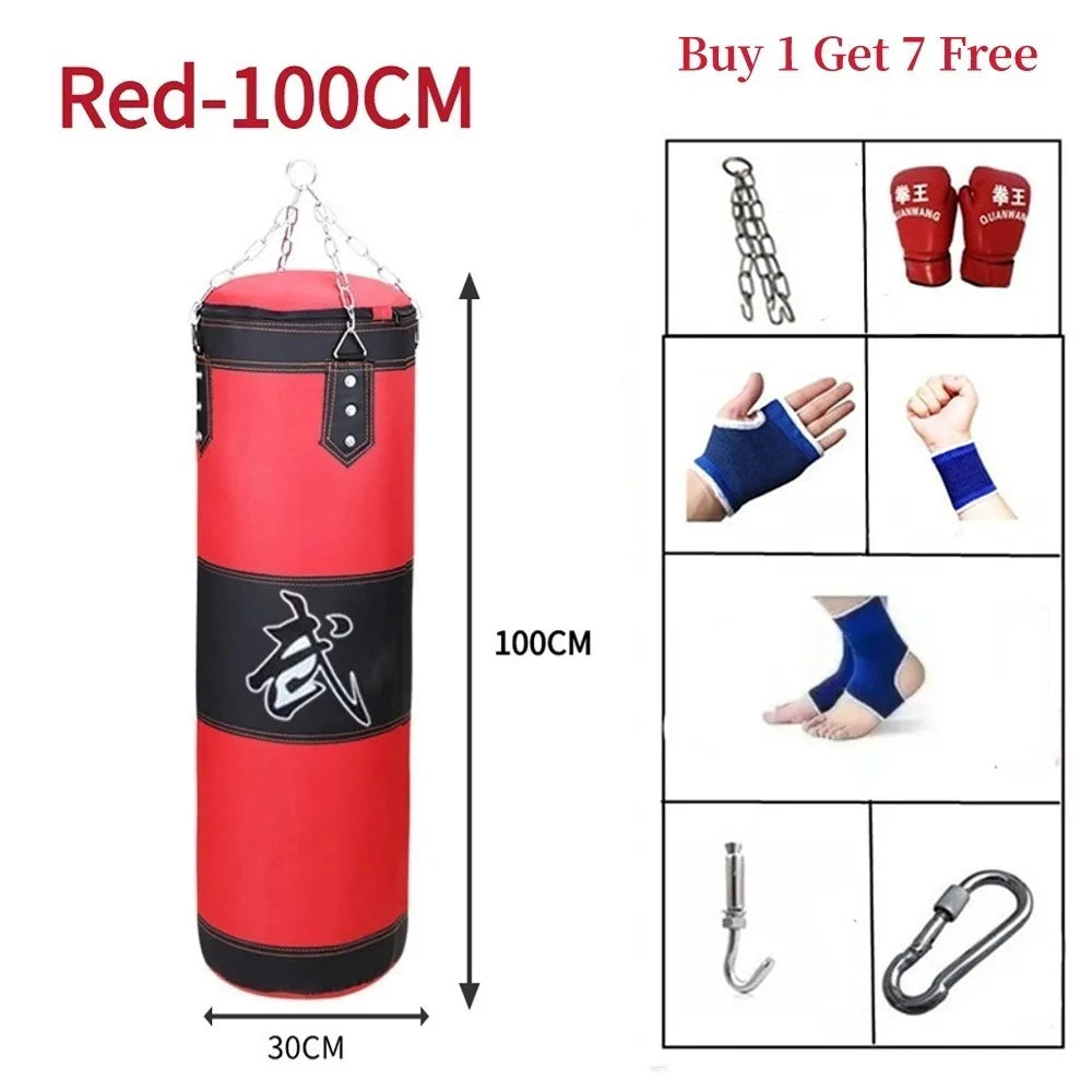 Durable PU Leather Punching Bag Red Black with Gloves Boxing Sandbag Oxford Cloth Training Bag Adult Kids