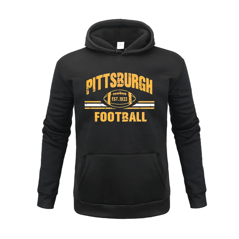 PITTSBURGH FOOTBALL Letter Printing  Hoodies Sweatshirt Autumn Winter Casual Thick Cotton Men Top Fashion Solid Color Sportwear