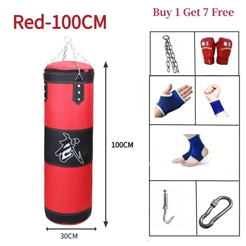 Durable PU Leather Punching Bag Red Black with Gloves Boxing Sandbag Oxford Cloth Training Bag Adult Kids