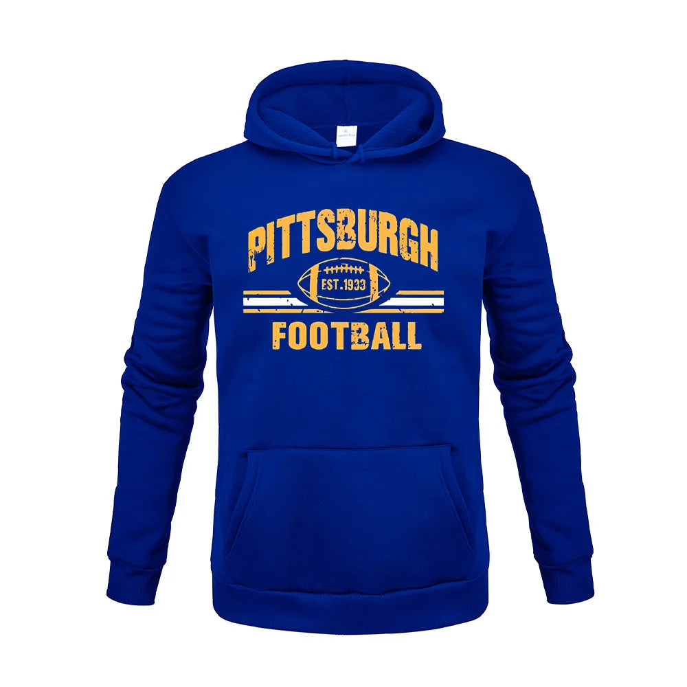 PITTSBURGH FOOTBALL Letter Printing  Hoodies Sweatshirt Autumn Winter Casual Thick Cotton Men Top Fashion Solid Color Sportwear