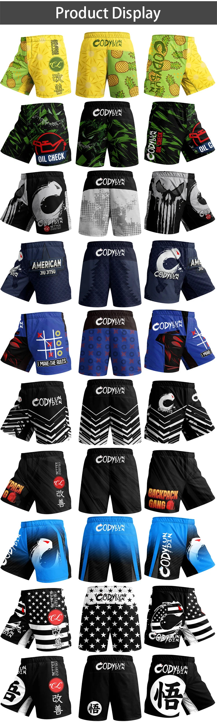 High Quality Cody Lundin Boxing Mma Shorts Fighting Wear Compression Wholesale Grappling Mma Shorts With Rubber Waist