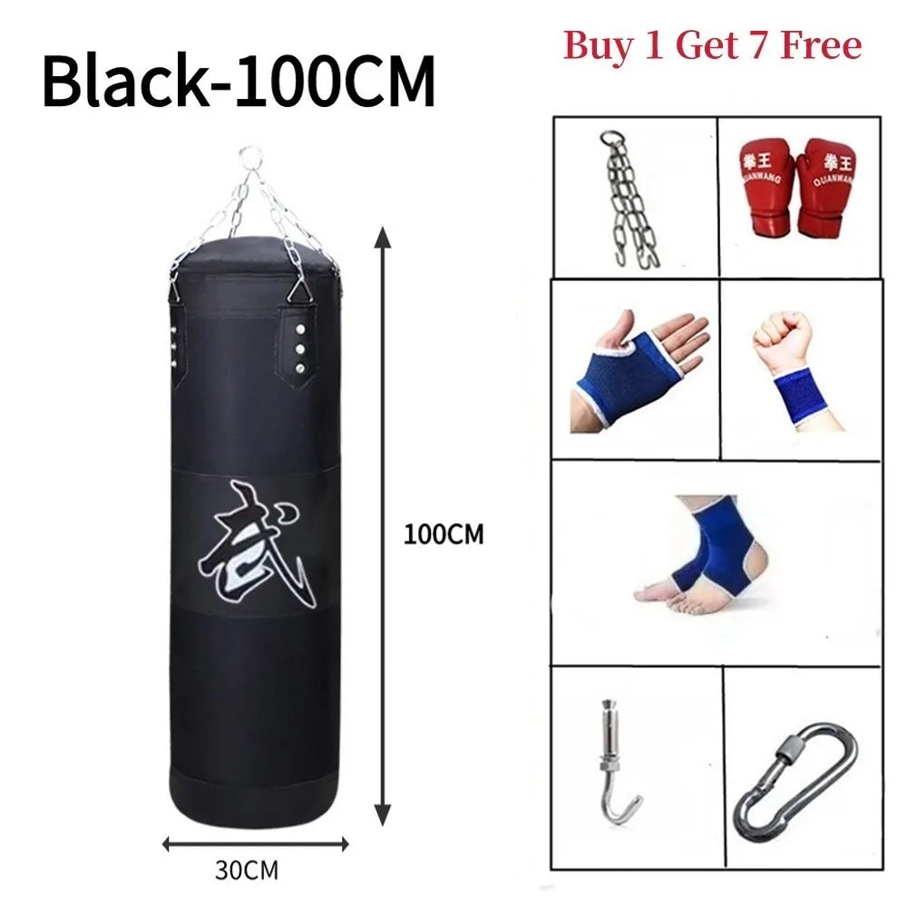 Durable PU Leather Punching Bag Red Black with Gloves Boxing Sandbag Oxford Cloth Training Bag Adult Kids