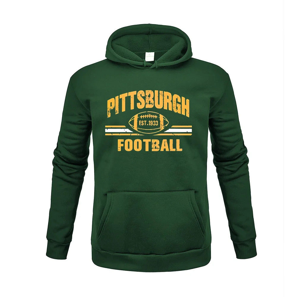 PITTSBURGH FOOTBALL Letter Printing  Hoodies Sweatshirt Autumn Winter Casual Thick Cotton Men Top Fashion Solid Color Sportwear