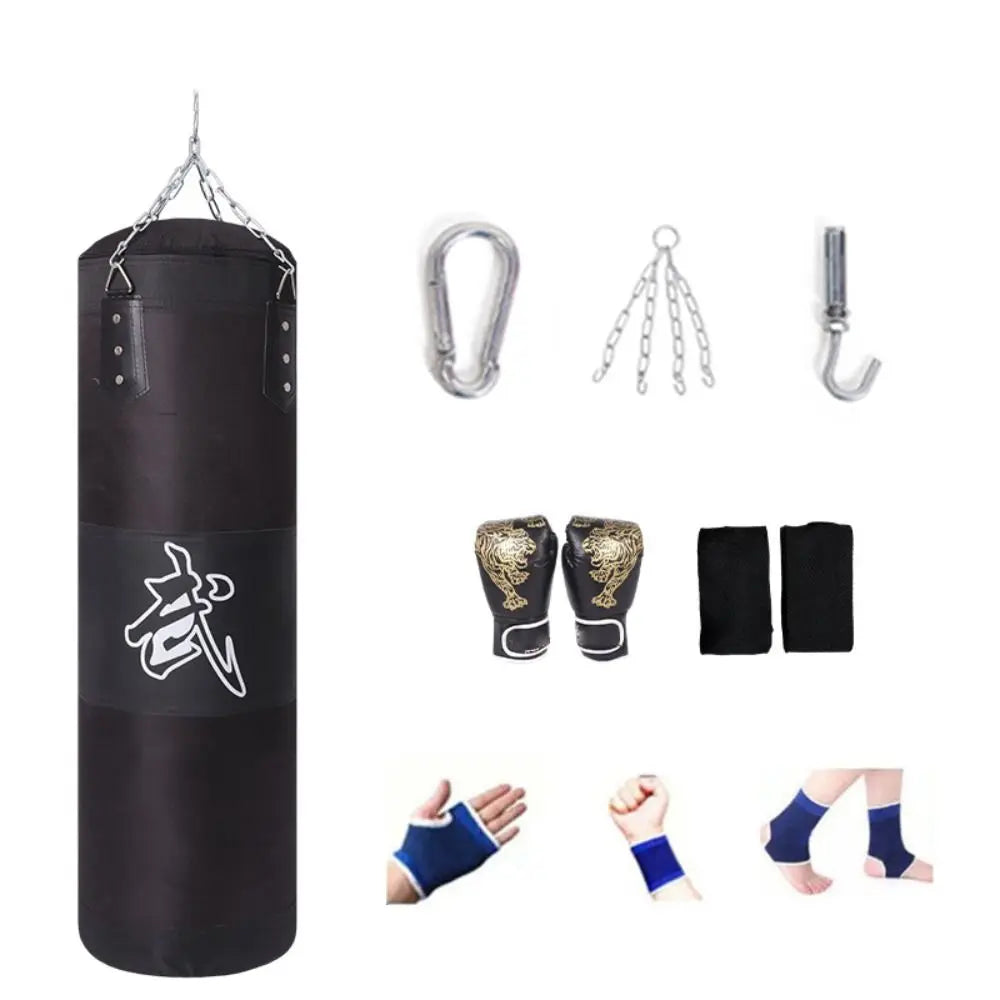 Durable PU Leather Punching Bag Red Black with Gloves Boxing Sandbag Oxford Cloth Training Bag Adult Kids