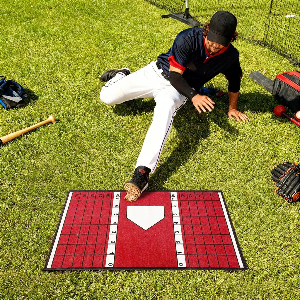 Baseball and Softball Hitting Mat with Non-Slip Backing High-Visibility Stance Guide Cushioned Surface for Batting Practice