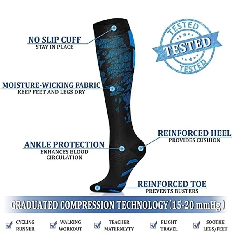 Compression Socks Running Sports Socks Medical Nursing 20-30mmhg for Flight Travel Pregnancy Edema Diabetes Varicose Veins Socks