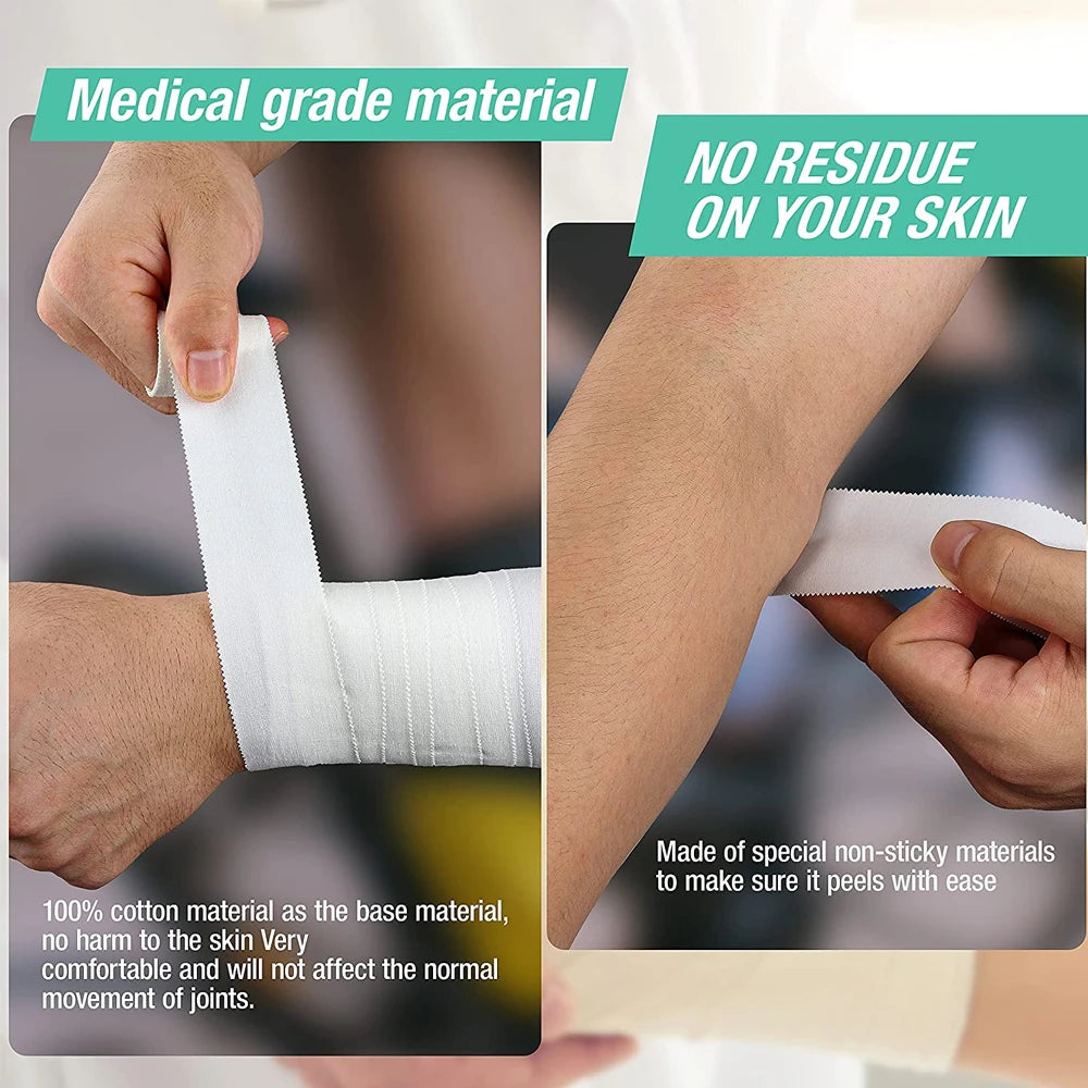 1 Roll Athletic Tape In White Cotton Sports Tape Adhesive Elastic Bandage Knee Wrist Ankles Muscle Support- Easy Tearing