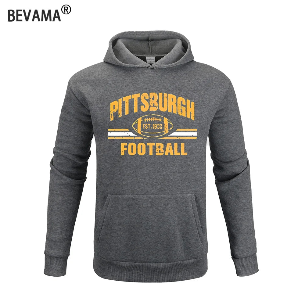 PITTSBURGH FOOTBALL Letter Printing  Hoodies Sweatshirt Autumn Winter Casual Thick Cotton Men Top Fashion Solid Color Sportwear