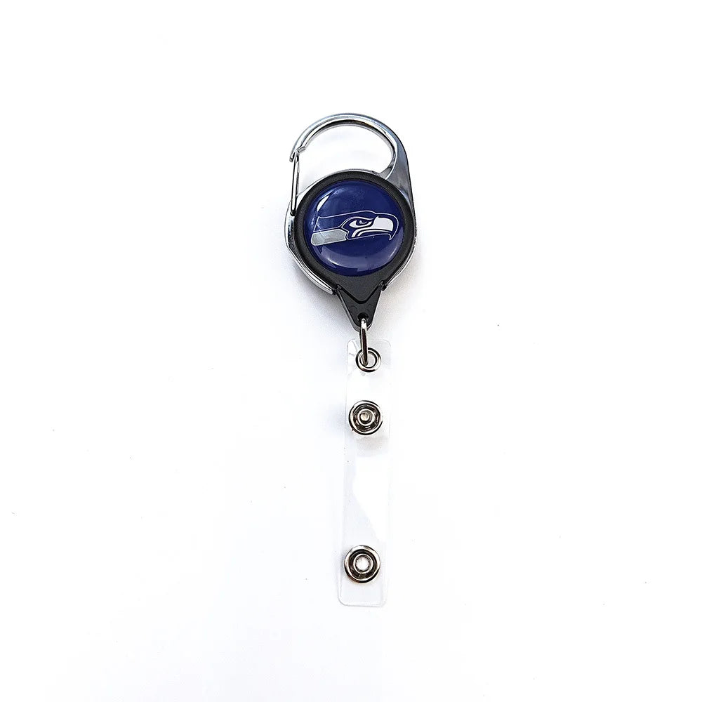 Belt Rope Football nfl Keychain Name Tag Holder Cord Reel Retract ID Card Badge Clip Reel
